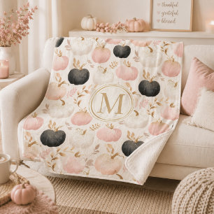 Cobertor Sherpa Monograma de Abóbora Moderna – Inicial Personaliza
