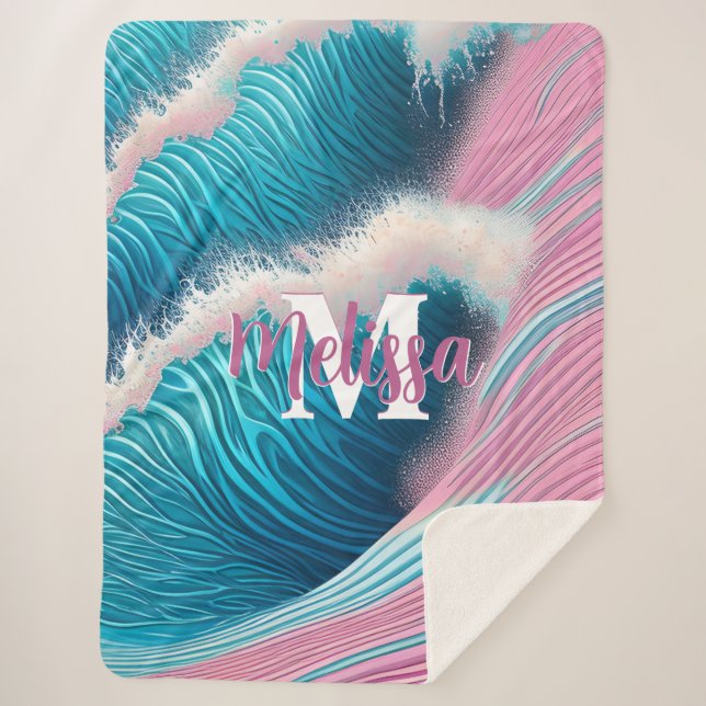 Cobertor Sherpa Monograma de água do mar rosa (Frente)