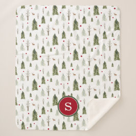 Cobertor Sherpa Monograma de Aquarela Florestal de Pinho Verde