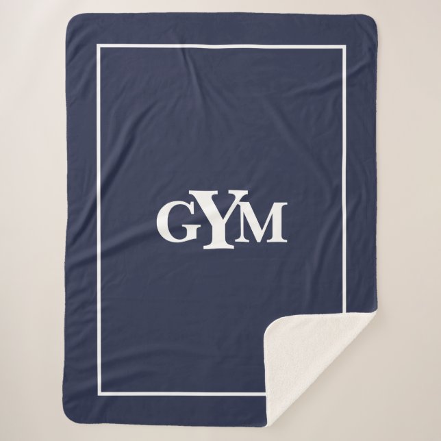 Cobertor Sherpa Monograma de Bloco Branco Azul de Marinho Moderno (Frente)