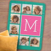 Monograma de Colagem de Fotografias Teal e Rosa Qu