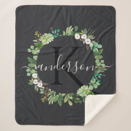 COBERTOR SHERPA MONOGRAMA DE COR DA FOLIAGEM DE WREATH SUCCULENTA 
