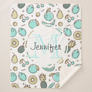 Cobertor Sherpa Monograma de Desenho de Linha de Sumário do Padrão