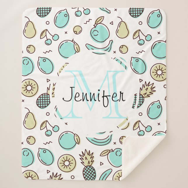 Cobertor Sherpa Monograma de Desenho de Linha de Sumário do Padrão (Frente)