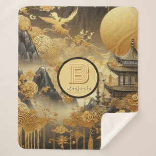 Cobertor Sherpa Monograma de Desvio de Ouro Falsa de Pintura Chine