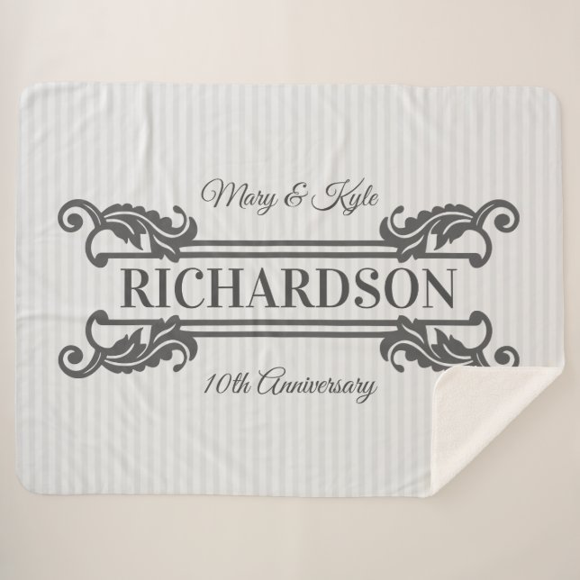 Cobertor Sherpa Monograma de Folha de Acanto Cinza Clássico com Li (Frente (Horizontal))