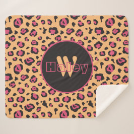 Cobertor Sherpa Monograma de impressão preto-e-rosa