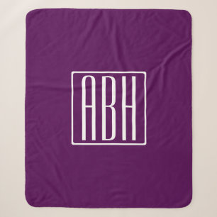 Cobertor Sherpa Monograma de iniciais Branco no Roxo Fundo