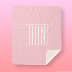 Cobertor Sherpa Monograma de iniciais Branco sobre Rosa Claro