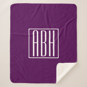 Cobertor Sherpa Monograma de Iniciais Branco Sobre Roxo Profundo