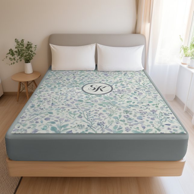 Cobertor Sherpa Monograma de lavanda e Folha Verde (Criador carregado)