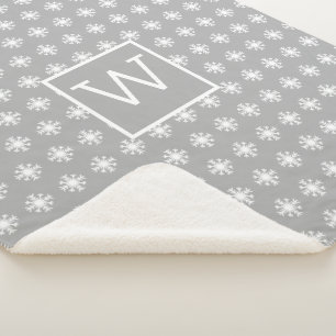 Cobertor Sherpa Monograma de Natal White Snow Crystal Cinza