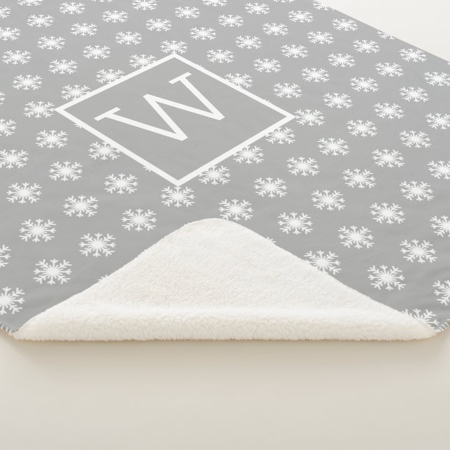 Cobertor Sherpa Monograma de Natal White Snow Crystal Cinza (3/4)