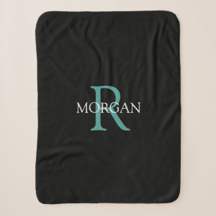 Cobertor Sherpa Monograma de nome DIY Branco e texto em Teal Escur