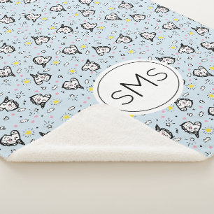 Cobertor Sherpa Monograma de Padrão de Unicórnio Azul Pastel Femin