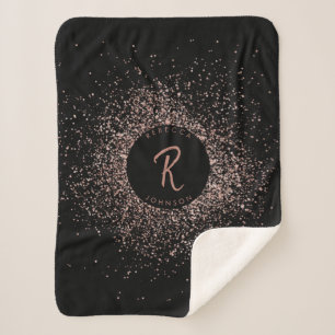 Cobertor Sherpa Monograma de quadro de brilho Dourado e preto