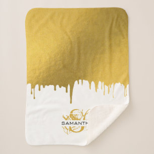 Cobertor Sherpa Monograma de Script de Drives Metálicos Dourados 