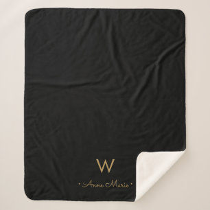 Cobertor Sherpa Monograma de Script Dourado Preto Moderno