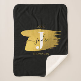 Cobertor Sherpa Monograma de Script Preto e Dourado Moderno Inicia