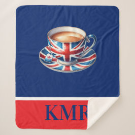 Cobertor Sherpa Monograma de Teacup de Bandeira Britânica