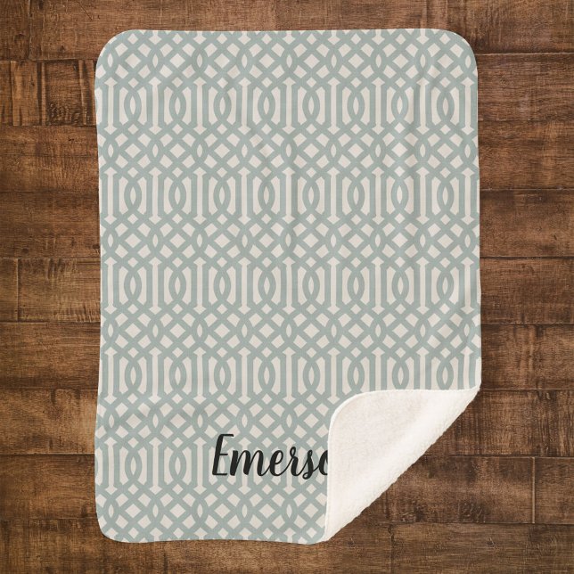 Cobertor Sherpa Monograma de Trellis Azul | Farmhouse Moderna (Criador carregado)