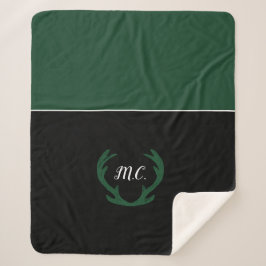 Cobertor Sherpa Monograma de Veados Verdes Modernos