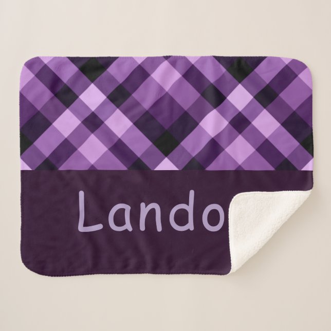 Cobertor Sherpa Monograma de Xadrez Roxo Pequeno Sherpa Blanket (Frente (Horizontal))
