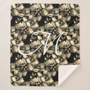 Cobertor Sherpa Monograma do Padrão Floral Vitoriano Retroativo M