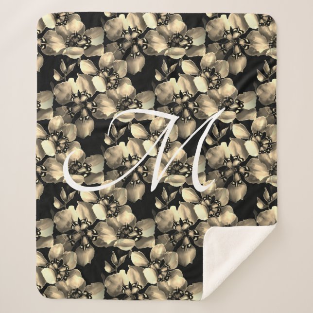 Cobertor Sherpa Monograma do Padrão Floral Vitoriano Retroativo Mo (Frente)