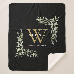 Cobertor Sherpa Monograma Dourado de Verdura Aquarela Preto