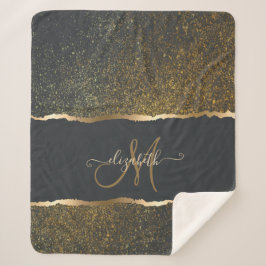 Cobertor Sherpa Monograma Dourado Elegante Moderno