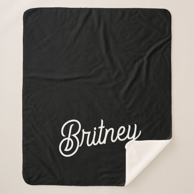 Cobertor Sherpa Monograma e Nome Personalizados de Branco Preto Mo (Frente)