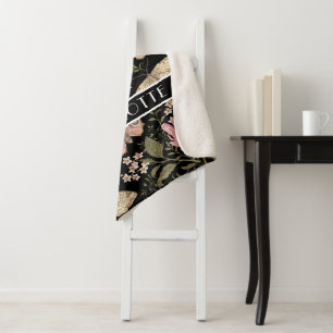 Cobertor Sherpa Monograma Floral Botânico de Flor Silvestre Modern