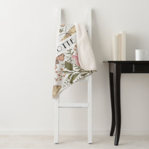 Cobertor Sherpa Monograma Floral Botânico de Flor Silvestre Modern