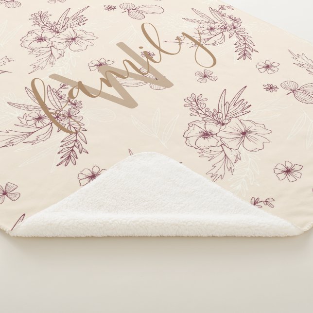 Cobertor Sherpa Monograma floral de estêncil creme moderno (3/4)