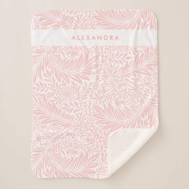 Cobertor Sherpa Monograma Folhagem Floral William Morris Rosa (Frente)