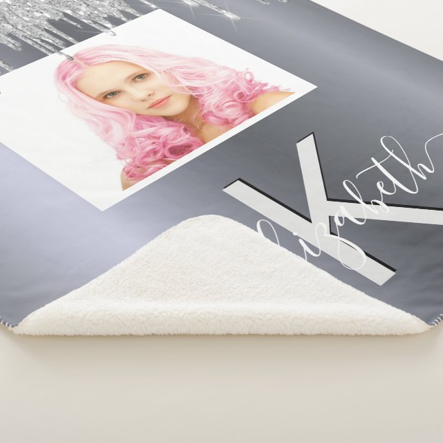 Cobertor Sherpa Monograma glamouroso da foto da luz prateada (3/4)