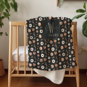 Cobertor Sherpa Monograma Ilustrado de Hygge de Outono Aconchegant