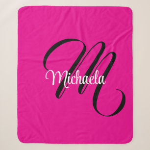 Cobertor Sherpa Monograma inicial minimalista moderno nome rosa qu