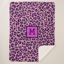 Cobertor Sherpa Monograma Leopard Impressão inicial Roxo