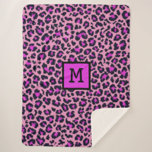 Cobertor Sherpa Monograma Leopard Impressão inicial Roxo