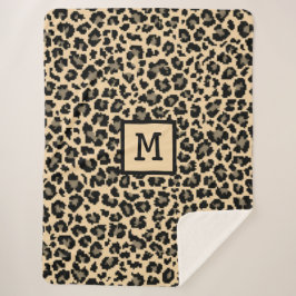 Cobertor Sherpa Monograma Leopard Imprimir Animal Elegante Inicial