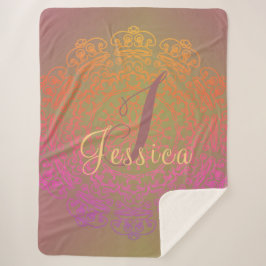 Cobertor Sherpa Monograma Mandala em tons de Terra desbotado