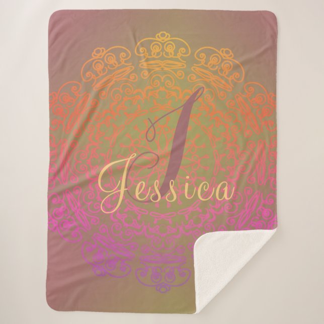 Cobertor Sherpa Monograma Mandala em tons de Terra desbotado (Frente)