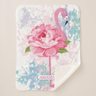 Cobertor Sherpa Monograma Mão pintada flamingo