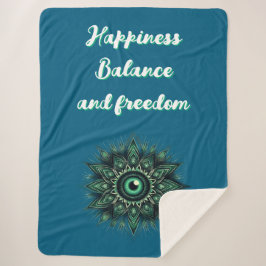 Cobertor Sherpa Monograma Mau Verde Escuro Símbolo de Olhos em Azu