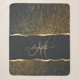 Cobertor Sherpa Monograma Moderno Elegante com Toque Dourado