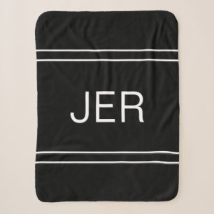 Cobertor Sherpa Monograma Moderno Personalizado Inicial Preto e Br