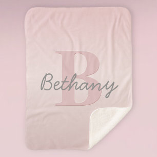 Cobertor Sherpa Monograma & Nome Personalizado Rosa Fofo