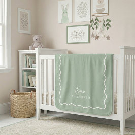 Cobertor Sherpa Monograma Ondulado Verde Salvia